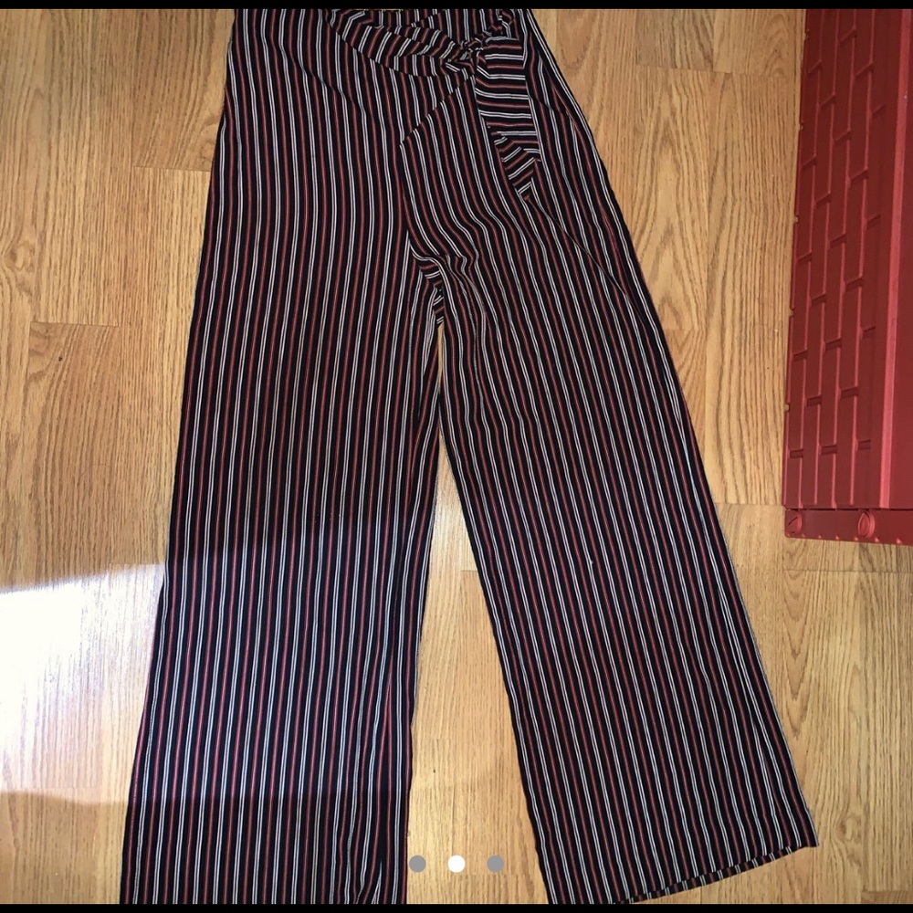 Black red white striped bell bottom pants